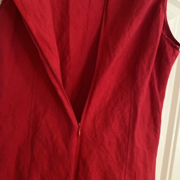 Spiegel 100% Linen (Flax) Cranberry Red long zippered tailored dress flaws pic 3 - Picture 9 of 15